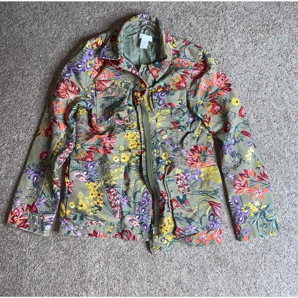 H & M Jackets & Blazers - H&M Womens Floral Jacket Cargo Utility Cotton Canvas Size 2
